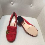 gucci suede mid heel pump in red 408208