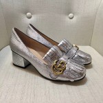 gucci metallic mid heel pump in sliver 408208