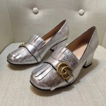 gucci metallic mid heel pump in sliver 408208