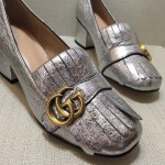 gucci metallic mid heel pump in sliver 408208