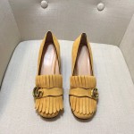 gucci suede mid heel pump in yellow 408208