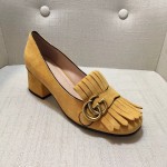 gucci suede mid heel pump in yellow 408208