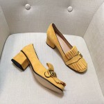 gucci suede mid heel pump in yellow 408208