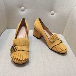 gucci suede mid heel pump in yellow 408208