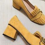 gucci suede mid heel pump in yellow 408208