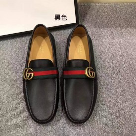 Gucci Leather driver with Web Shoes 450891 in Black