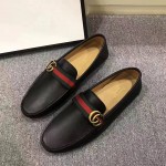 Gucci Leather driver with Web Shoes 450891 in Black