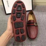 Gucci Leather driver with Web Shoes 450891 in Red