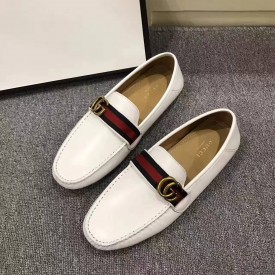 Gucci Leather driver with Web Shoes 450891 in White