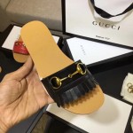 Gucci Fringe leather Horsebit slide 517017-1000