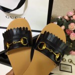 Gucci Fringe leather Horsebit slide 517017-1000