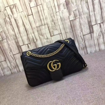 Gucci GG Marmont matelassé shoulder bag black leather 443496