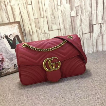 Gucci GG Marmont matelassé shoulder bag red leather 443496