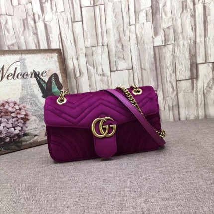 Gucci GG Marmont matelassé shoulder bag small velvet purple 443497