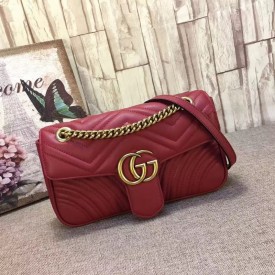 Gucci GG Marmont matelassé shoulder bag small red leather 443497