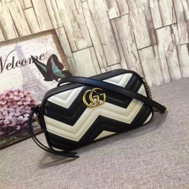 Gucci GG Marmont matelassé shoulder bag small black-white 447632