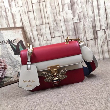 Gucci queen margaret leather shoulder bag red-white 476542