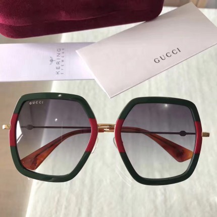 Gucci Oversize square-frame metal sunglasses 470458 red with green