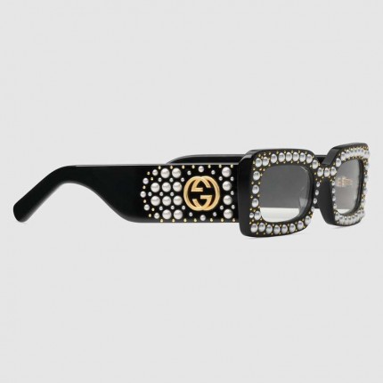 Gucci Rectangular-frame acetate sunglasses with pearls 470473-1012