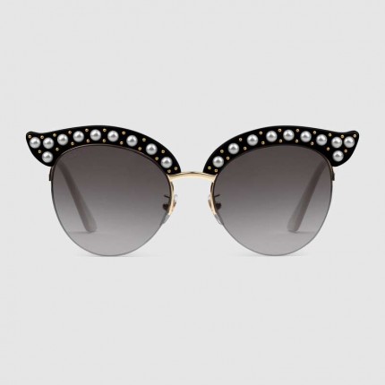 Gucci Cat eye acetate sunglasses with pearls 491440-1011