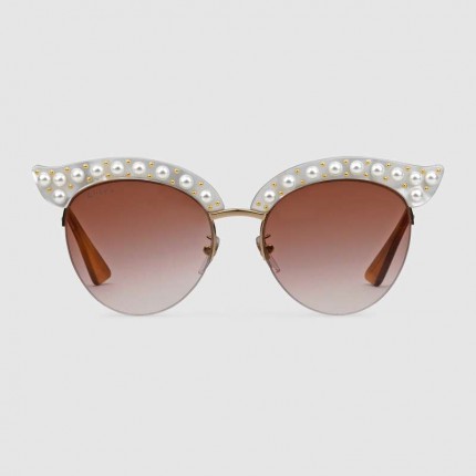 Gucci Cat eye acetate sunglasses with pearls 491440-9064