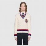 Gucci Wool cable-knitted sweater with crest 474110 X9A04