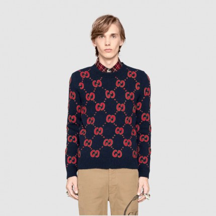 Gucci Wool knit sweater with bat embroidery 487086 X9M32