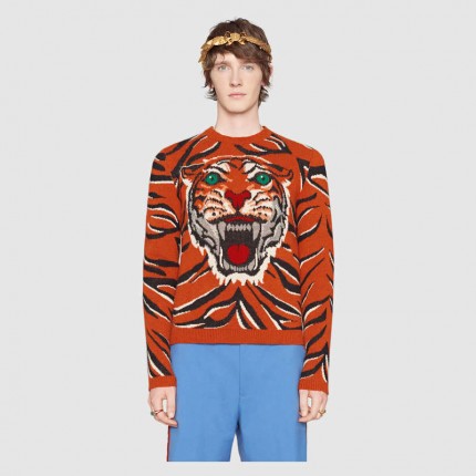 Gucci Tiger intarsia wool sweater 496680 X9I76