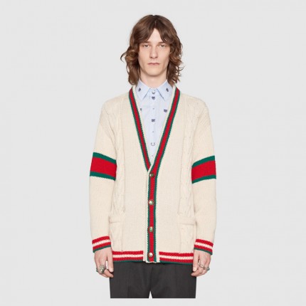  Gucci Web cable knit wool cardigan 497037 X1561