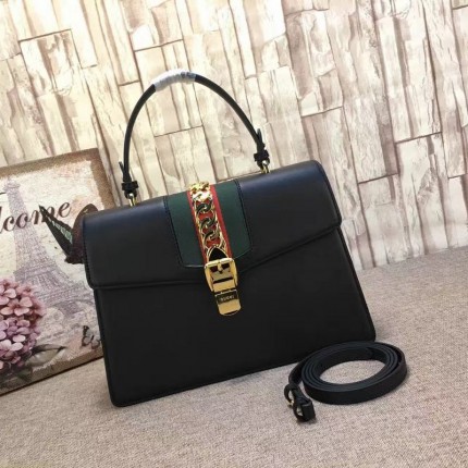 Gucci Sylvie leather top handle bag black 431665