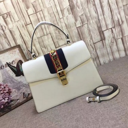 Gucci Sylvie leather top handle bag white 431665