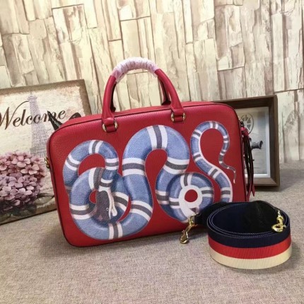 Gucci snake print leather top handle bag red 453564