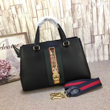 Gucci Sylvie leather top handle bag black 453790