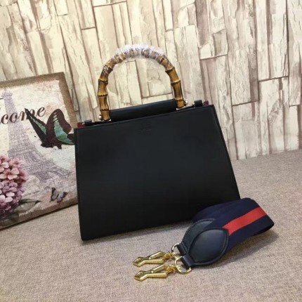 Gucci Nymphaea leather top handle bag black 459076