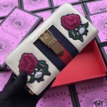 Gucci Sylvie embroidered leather zip around wallet 476083