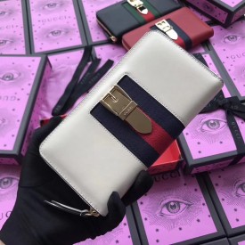 Gucci Sylvie leather zip around wallet white 476083